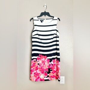 Alyx Pink & Coral Floral Dress with Black & White Stripes